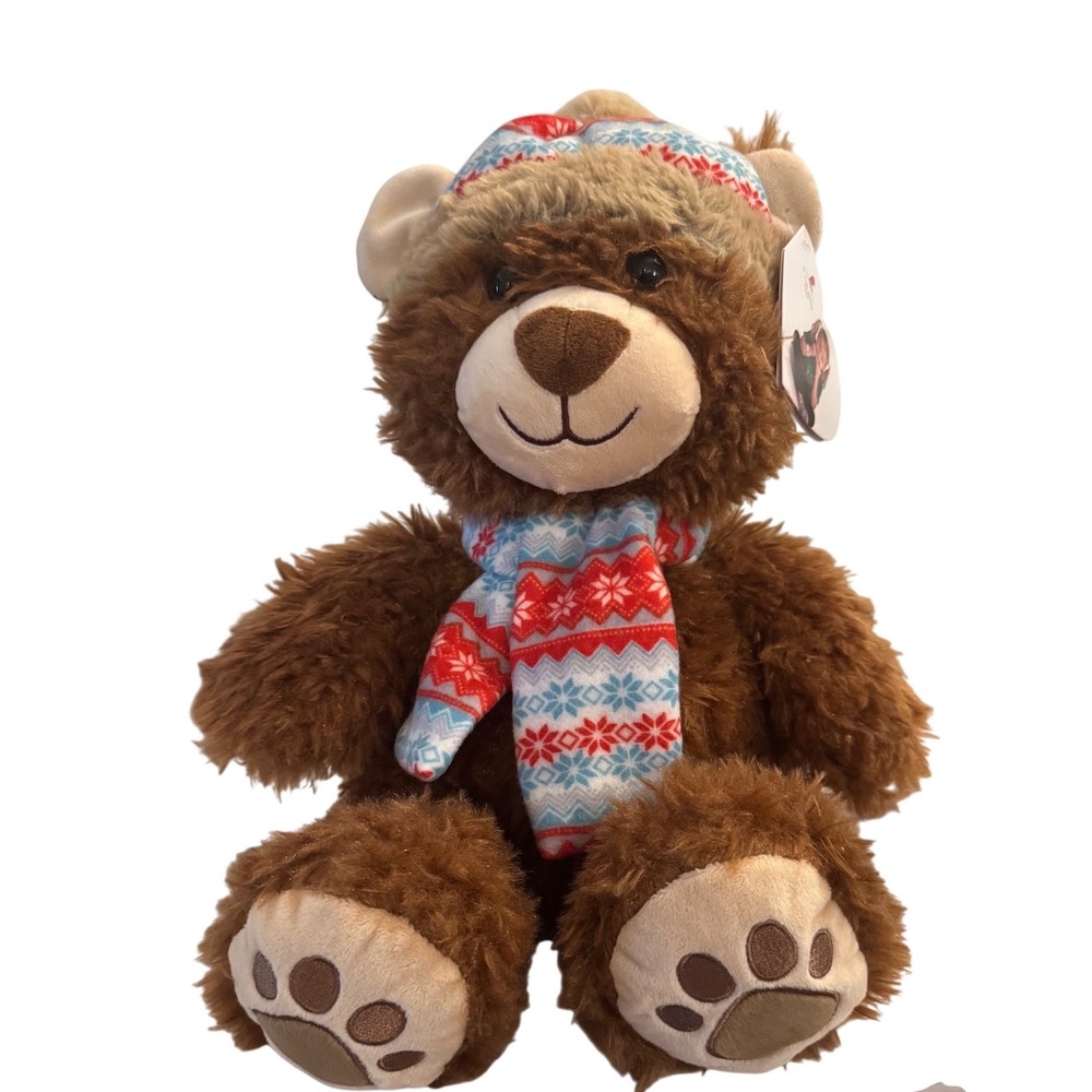 14 In. Holiday edition St Jude Capri Brown Teddy Bear Winter Hat Scarf Plush NWT